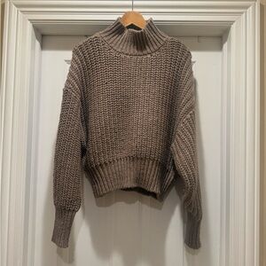 Chunky Knit Mock Neck Sweater in Beige Wool Blend